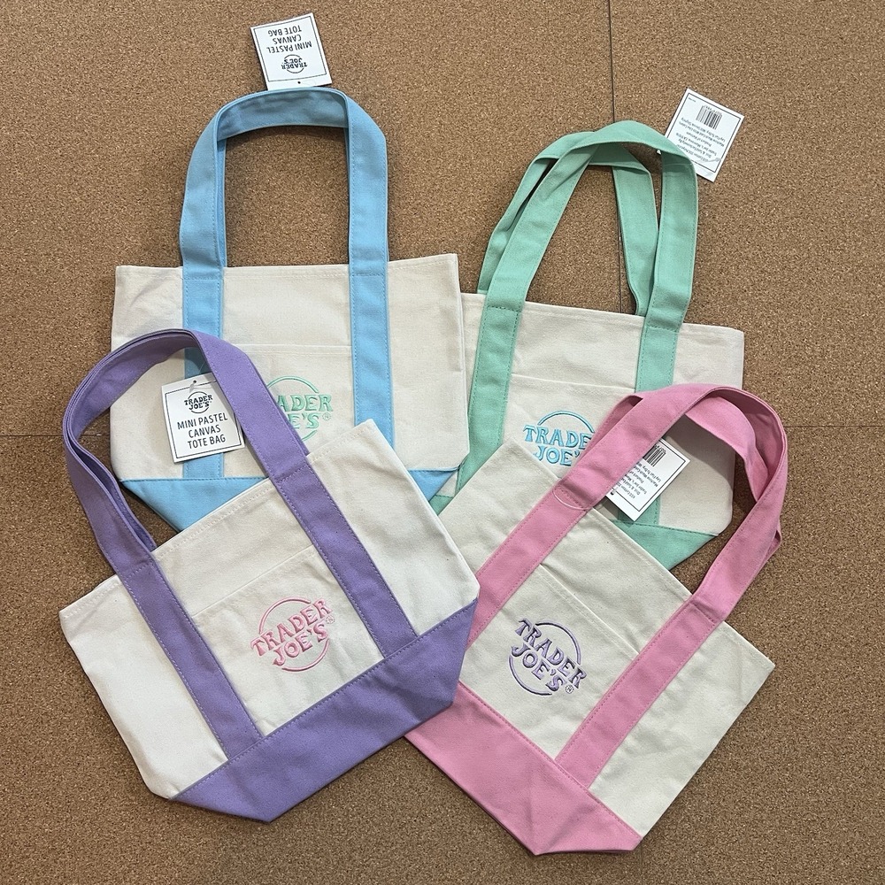 Trader Joe's Mini Pastel Canvas Tote Bag‎ Set Of 4 Colors Limited (New With Tag)